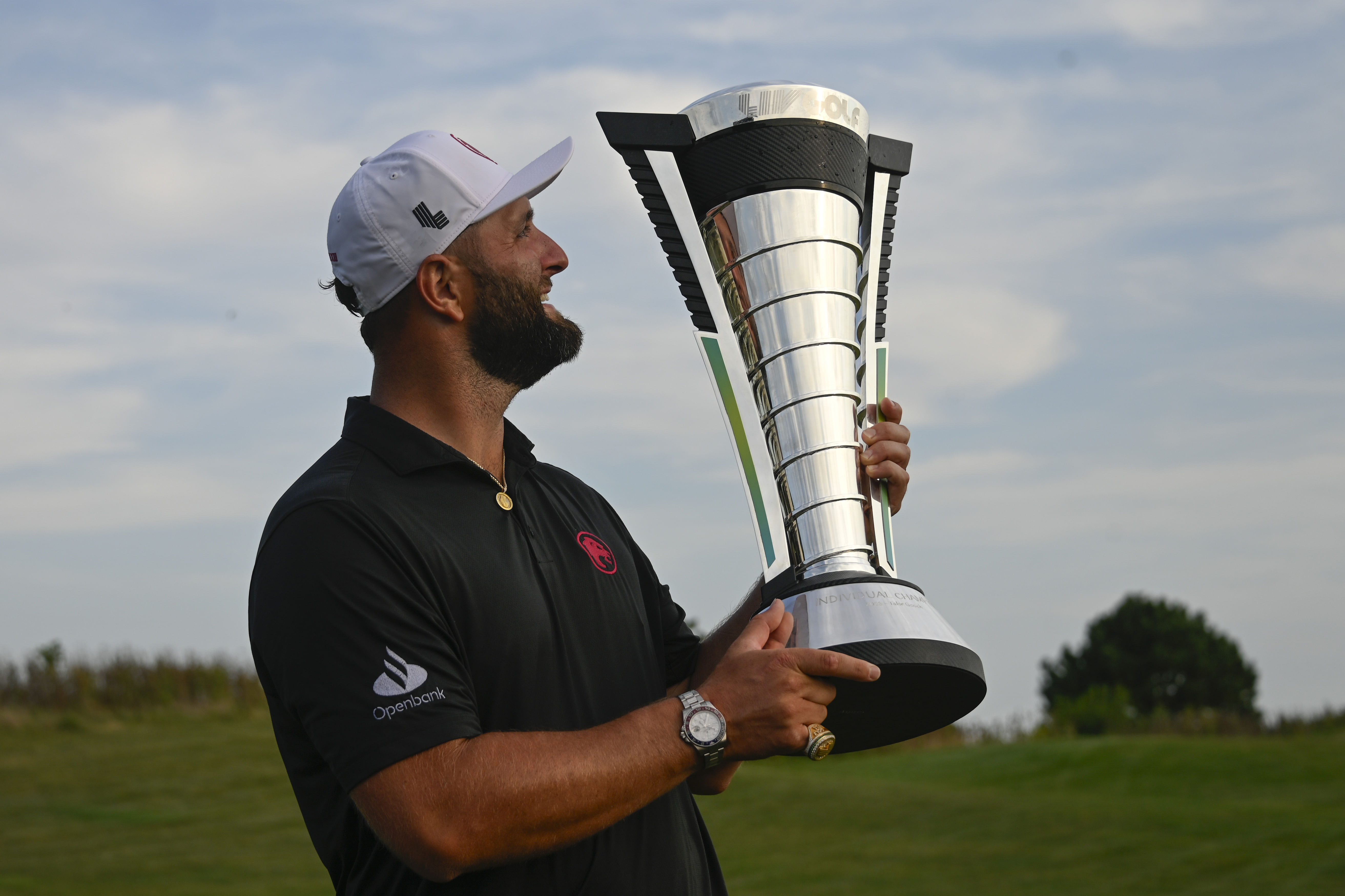 Jon Rahm lifts the trophy at the 2024 LIV Golf Chicago - Image Source: Imagn